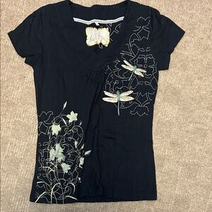 Black Short Sleeve Tee with Dragonfly Design